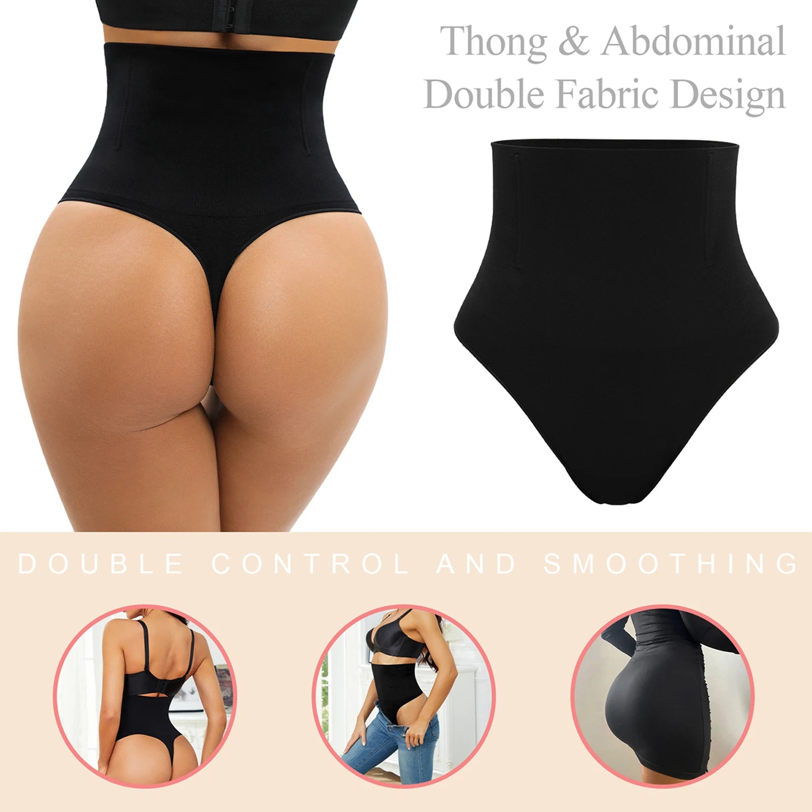 Women's Tummy Control Thong Shapewear High Waist Panties