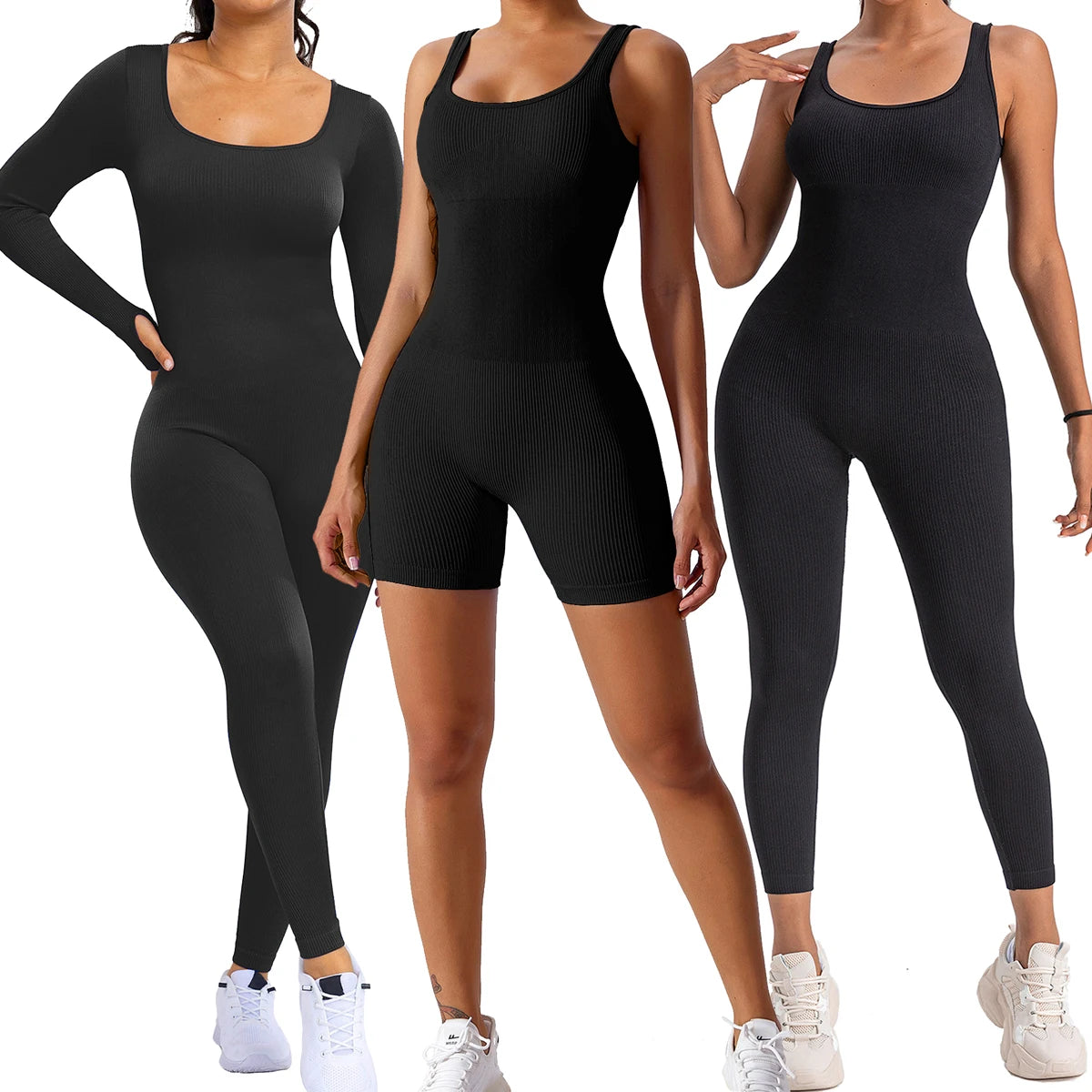 Women Ribbed Yoga Jumpsuits Workout Ribbed Long Sleeve