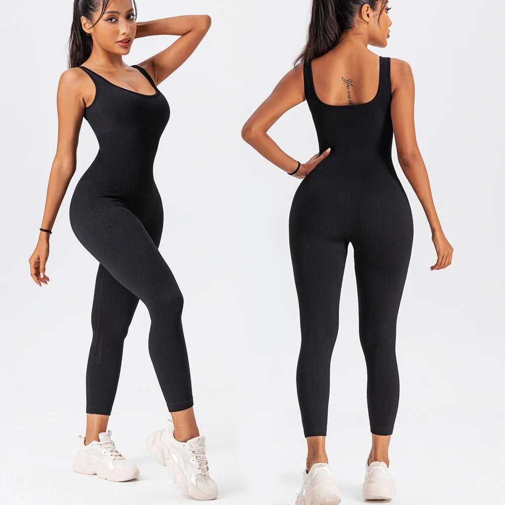 Women Ribbed Yoga Jumpsuits Workout Ribbed Long Sleeve